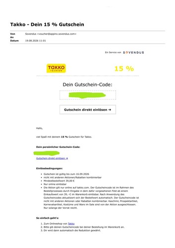 Takko gutschein gültig - gutschein, 15%,