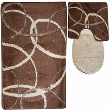 Badeset 3 tlg Badteppich Badematte Badgarnitur Polypropylen Vorleger WC Bad #15