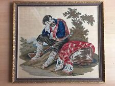 GOBELIN ANTIK STICKTEPPICH WANDTEPPICH BILD JAGDSZENE BAROCK HOLZ STUCK RAHMEN