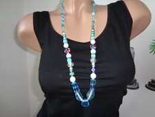 Kette Glasperlen 76 cm  Aqua Blau Materialmix   TOP Zustand 
