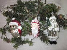 3 x Christbaumschmuck* figürlich**Weihnachtsmann*Eule*Zapfen*Glas *siehe Bilder