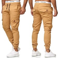 Herren Cargo Jogger Chino Stretch Hose Sweatpants Sweathose 3301 beige