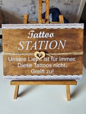 Tischaufsteller Hochzeit Deko Vintage "TATTOO Station" A4 mit Staffelei