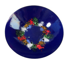 MID CENTURY Emaille Schale D 15,4 cm 50er Vintage blau