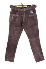 Lange Lederhose  Braun Nubukleder Freizeit mit Stickerei und Gürtel Gr, 52