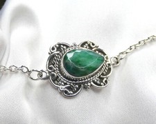 Armband 925 Silber facettierter, Tropfen Smaragd Antikstil  romantisches Design