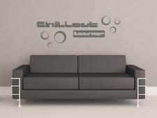 S275 XL Wandtattoo "CHILLOUT LOUNGE"  Retro Dots Kreise Wohnzimmer Spruch