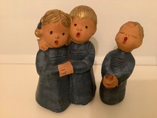 3 Singer Engel in blau/gold, handbemalt, Jullar Spanien ca. 12-13 cm, Paar + 1