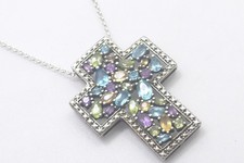 Halskette 925 Sterling SILBER silver argento pendant argent Edelsteine Kreuz