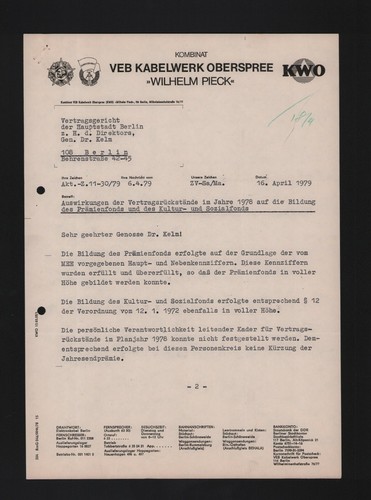 Berlin brief 1979 - 1979,, kombinat