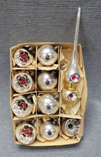 Bunte Reflexkugeln & Baumspitze + 4 Kugeln, Christbaumschmuck Region Lauscha ALT