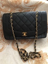 Chanel Classic Crossbody Vintage 24k Vergoldet Timeless Tasche Diana Schwarz
