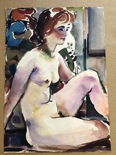 ERNST RUHE / KUNSTMALER, AQUARELL SITZENDER FRAUEN- AKT 41 x 57 cm