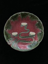 Villeroy Boch Jugendstil Teller Antik Rot grün Seerosen Auf Fuß Schale