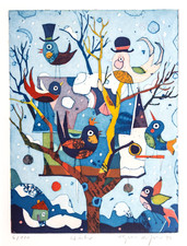 Gerhard Hofmann - Winter - 4 Jahreszeiten - Farbradierung - signiert