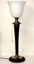 Mazda Art Deco Stehlampe Tischlampe aus Holz mit milchweißem Glasschirm 77 cm 