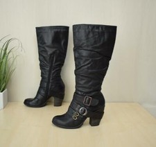 elegante Bronx Damenstiefel Gr. 39 Echtleder Stiefel hohe Blockabsätze Schnallen