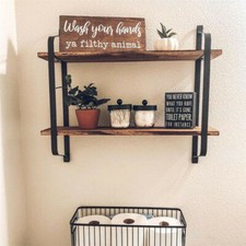 Vintage Badregal Hängeregal Wandregal 2 Ebenen Metall Holz Küchen Schweberegal