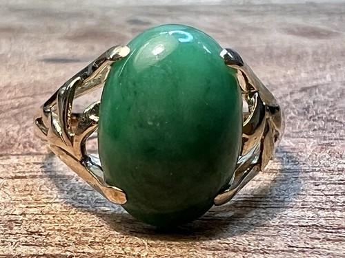 Jade gold statement ring - ring, oval