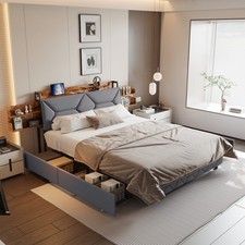 Polsterbett 140/160x200 cm Mit USB 4 Schubladen Lattenrost Stauraum Doppelbett