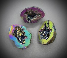 Lot mit 3 x ACHAT GEODEN Regenbogen-Aura Titan Druse Kristallhöhle  41-44 mm #6