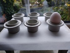 6 seltene Arabia Eierbecher grauweiß Finland -Fennica brauner Rand-neuwertig Top