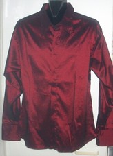 "CLOCKHOUSE" weinrotes Langarmhemd m.verdeckter Knopfleiste Gr.L leicht glänzend