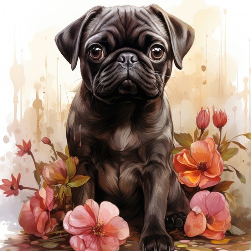 Wandbild hund mops - hund, welpe