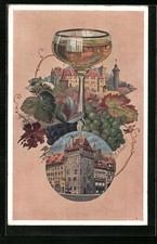 AK Nürnberg, Althistorisches Weinrestaurant Nassauer Keller mit Weinglas und Tr 