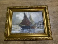 Ölbild Schiffe Öl auf Malkarton, Bild stammt aus den 50/60 Jahren Ca.