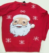 Herren Weihnachts Pullover rot mit Gesicht vom Weihnachtsmann Nikolaus Gr. L .