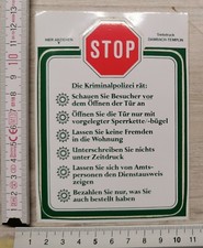 Sticker Aufkleber STOP die Kriminal Polizei rät Vintage 80er/ 90er