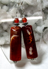 FEUERACHAT FEUER-ACHAT  Edelstein-Ohrhänger Ohrringe ca. 70mm HANDARBEIT Nr.1