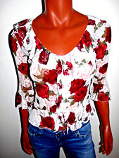 Bluse Shirt Tunika 36 38 S Weiß Rot Rosen Voland Spitze Dehnbar Handmade Top Zu.