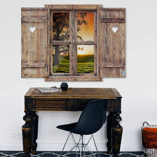 Wandtattoo holzfenster mit - holzfenster,