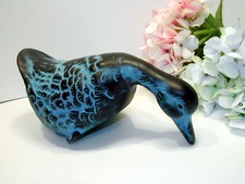 Ente aus Keramik Kantenhocker Tierfigur Deko-Figur Ton Skulptur blau-schwarz.TOP