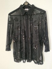 Gr.46/48 - Damen Bluse mit Pailletten von Kingfield - Schwarz - Gebraucht