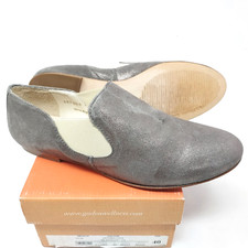 Gadea 39138 Flache Damen-Slipper Leder mit Metallic-Optik Silber Elastik EU 40