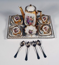 Mokka Service 4 Personen Fa: Victoria mit Tablett Porzellan + 4 Löffeln Berndorf