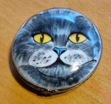 Feine Limoges Peint Main Porzellan Pillendose - Frankreich Katze Selten 