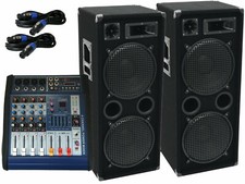 Das PA-SET 32 Powermixer Anlage DJ 3Wege 4 x 30 cm Bass USB Musikanlage 3000 W
