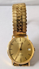 DUGENA QUARZ UHR HAU 14Kt 585 Gold 33mm, ROWI Americ gold platiniert Flexarmband