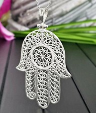 925 Silber Grosser XL Anhänger Hand der Fatima Hamsa Khamsa Kettenanhänger Kette