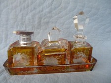 Altes Kristall Set 4tlg. Frisiertisch Garnitur Schale Deckeldose Zerstäuber Flak