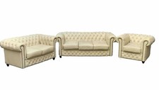 Original Chesterfield Sofagarnitur 3+2+1 Echt Leder Sofa Set 100% Leder Beige