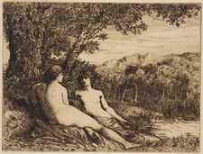 C. HOLROYD (1861-1917), Musen am Flussufer,  1906, Rad. Art Nouveau Landschaft