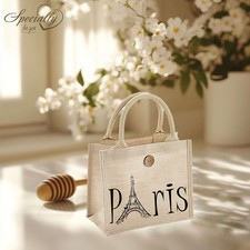 ❦ Bedruckte Tasche FRESH Jute Baumwolle Aufdruck: Paris Eiffelturm Schriftzug ❦