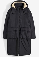 Oversize Mantel mit Teddyfutter in der Kapuze Gr. 48 Schwarz Parka R-Ware Neu