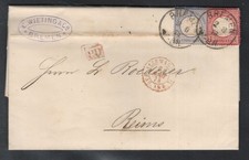 BRUSTSCHILD: MISCHFRANKATUR  1 +2 GROSCHEN ab BREMEN 1873 nach FRANKREICH