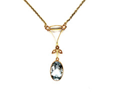585 Gelbgold Aquamarin/ Saatperlen Collier 37,5 cm Kette Gold